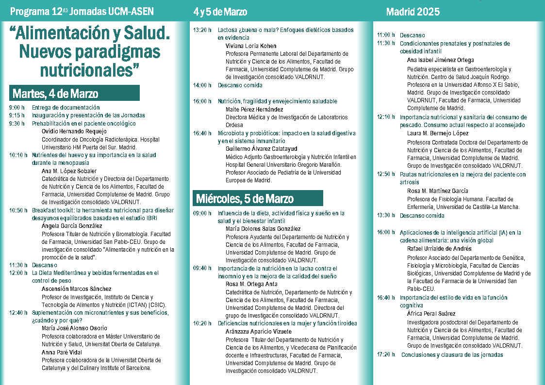 12ª Jornadas UCM-ASEN: Alimentación y salud. Nuevos paradigmas nutricionales
